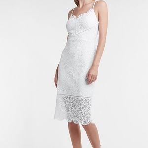 SCALLOPED LACE MIDI SHEATH DRESS IN WHITE New w/o tags